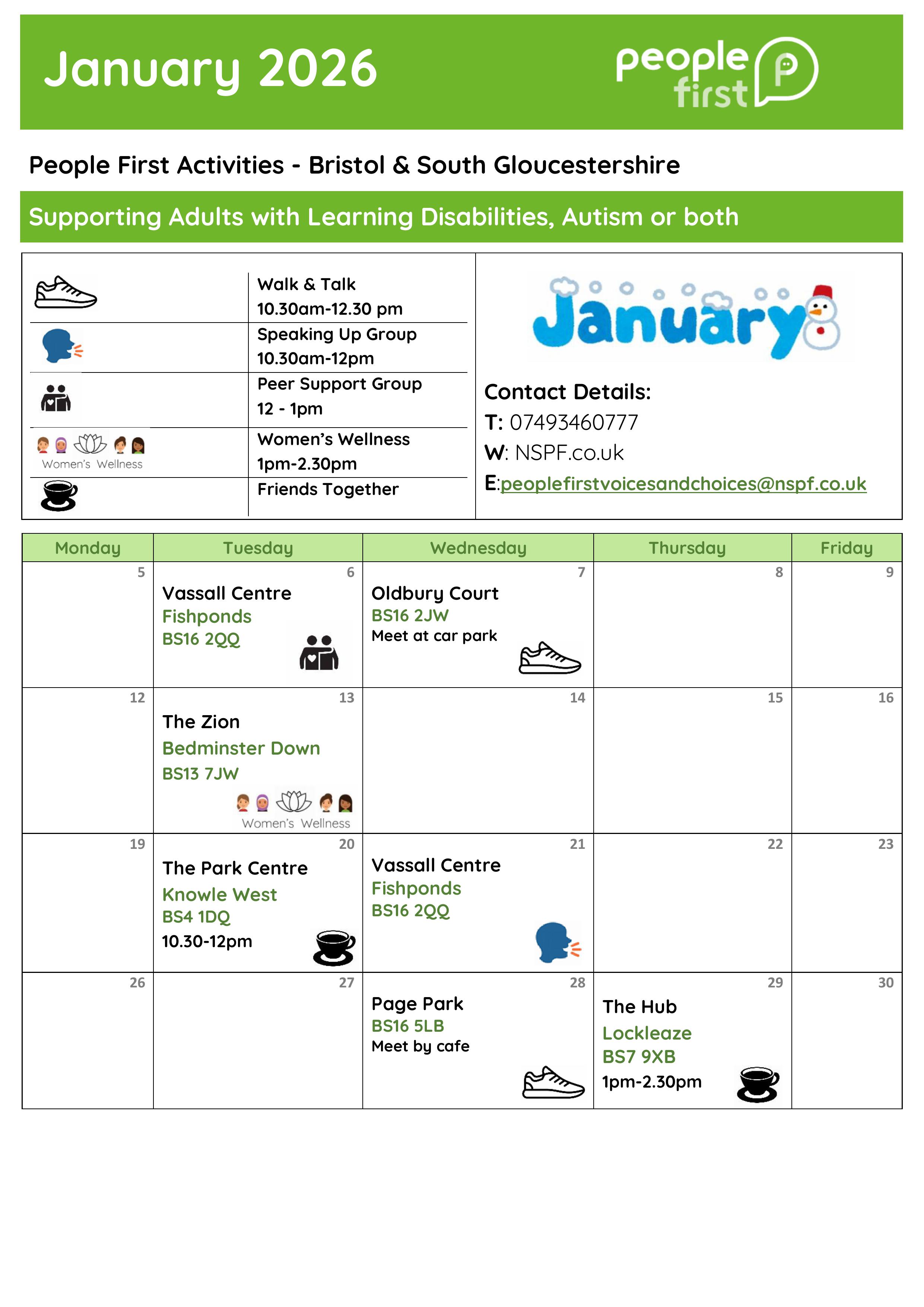 People First Voices & Choices: January Events Calendar