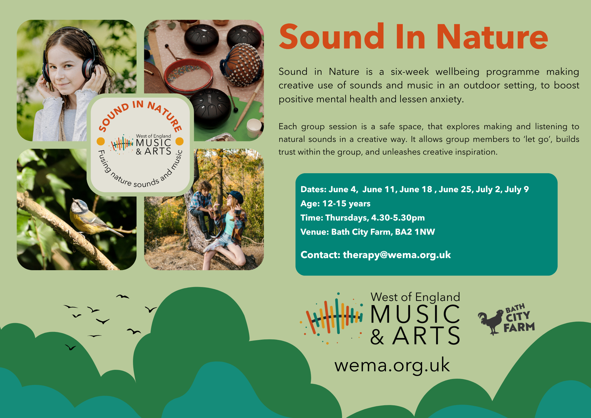 wema: Sound in Nature - creative wellbeing outdoors for young people @ Bath City Farm